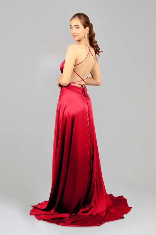 ADRIELLE | Tie Up Back Red Silk Formal Gown – Envious Bridal &amp; Formal