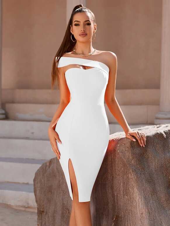 ADYCE One Shoulder Backless Split Thigh Bodycon Midi Elegant ...