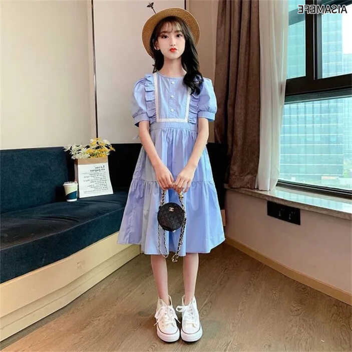 AISAMEFE 3-13 Years Teens Girls Dress Summer Korean Style High ...