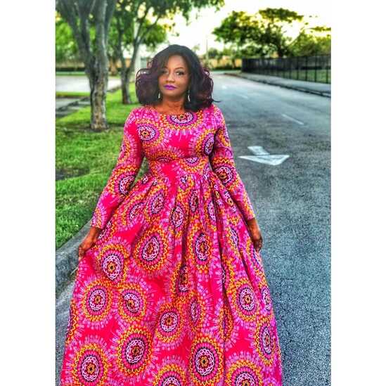 AKU African Print Long Sleeve Maxi Dress