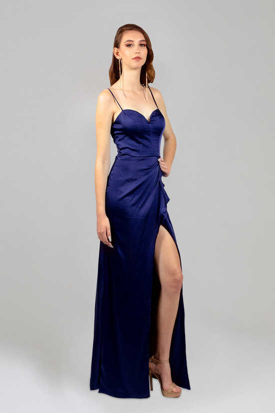 ALIRA | Wrap Style Silk Navy Blue Formal Dress – Envious Bridal ...