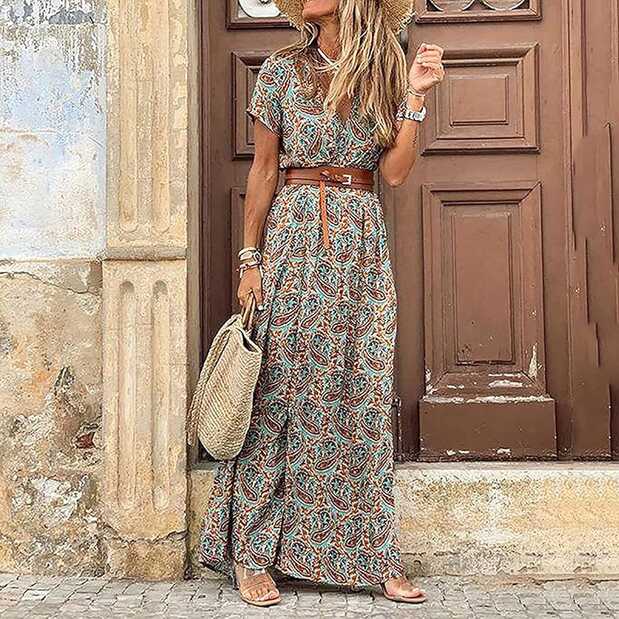 AMhomely Maxi Dresses for Women UK Summer Ladies Boho Summer Dress ...