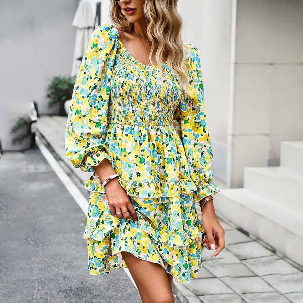 AMhomely Womens Summer Wrap Dress Casual Bohemian Floral Print ...