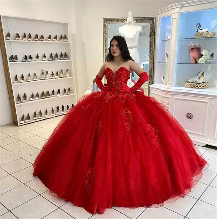 ANGELSBRIDEP 15 Party Sexy Red Ball Gown Quinceanera Dresses ...