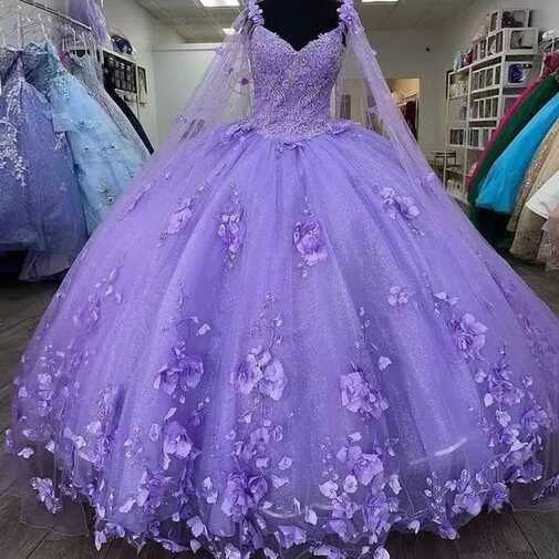 ANGELSBRIDEP Lavender Ball Gown Quinceanera Dresses with Cape 15 ...