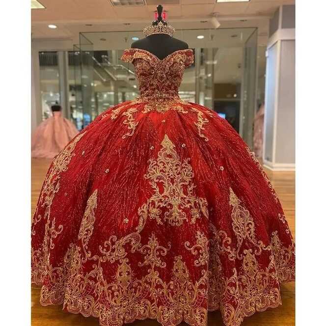 ANGELSBRIDEP Red Off-Shoulder Quinceanera Dresses 15 Party High ...