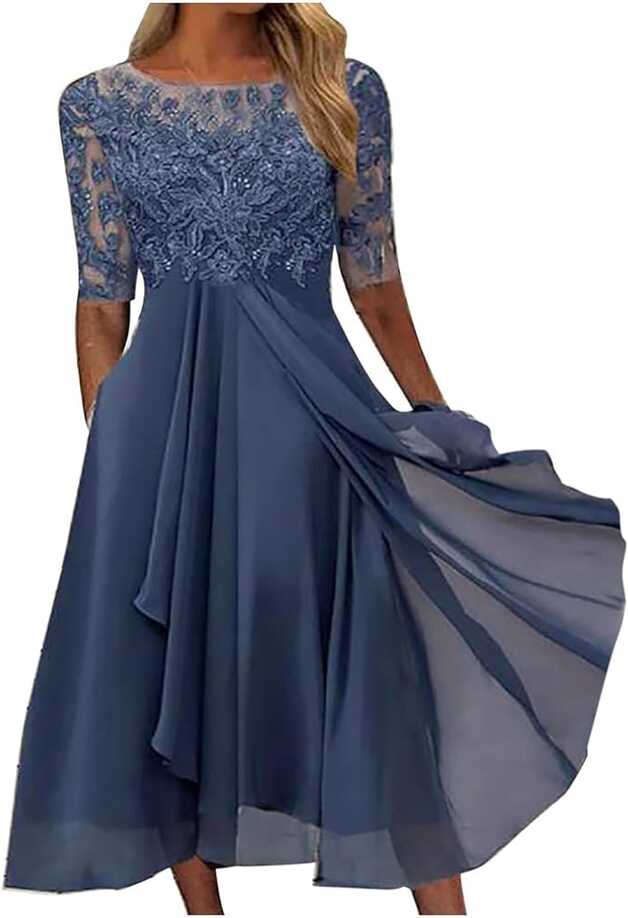 AQ899 Wedding Guest Dresses for Women UK Tea Length Embroidery ...