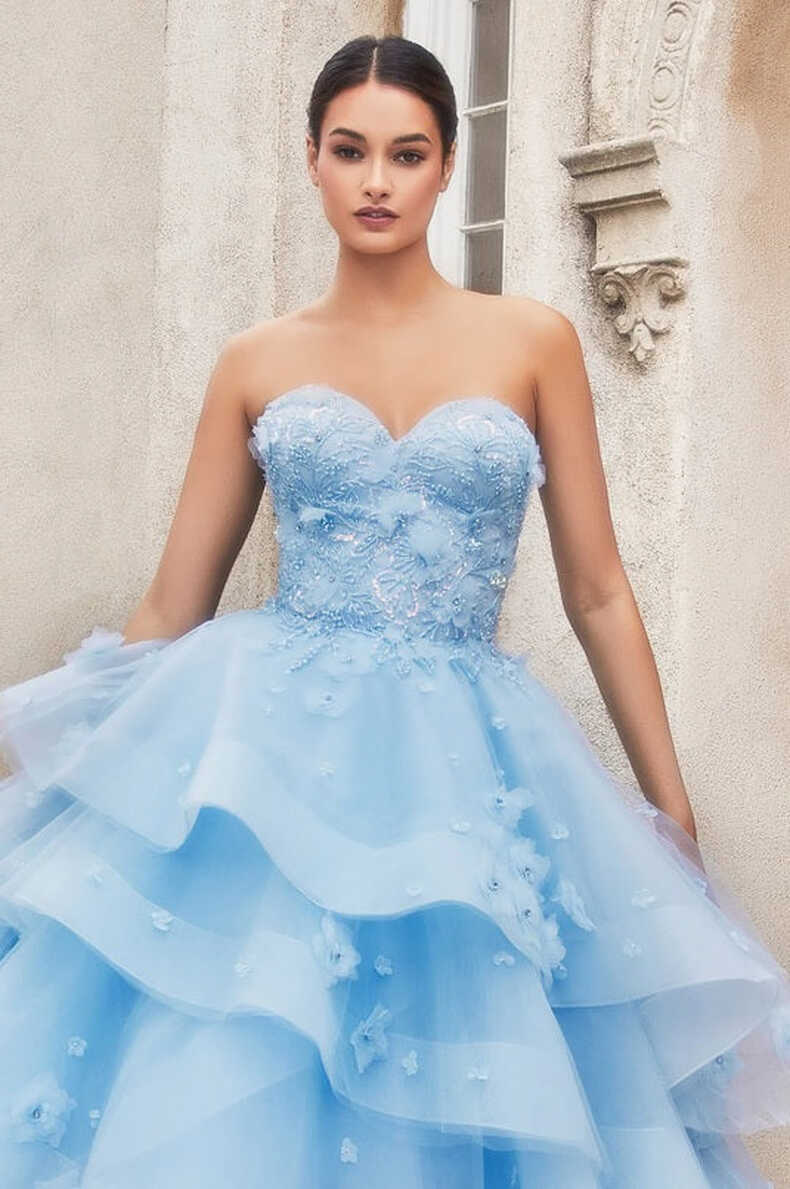 ARDEN | Strapless Layered Tulle Ball Gown Light Blue Wedding Dress ...