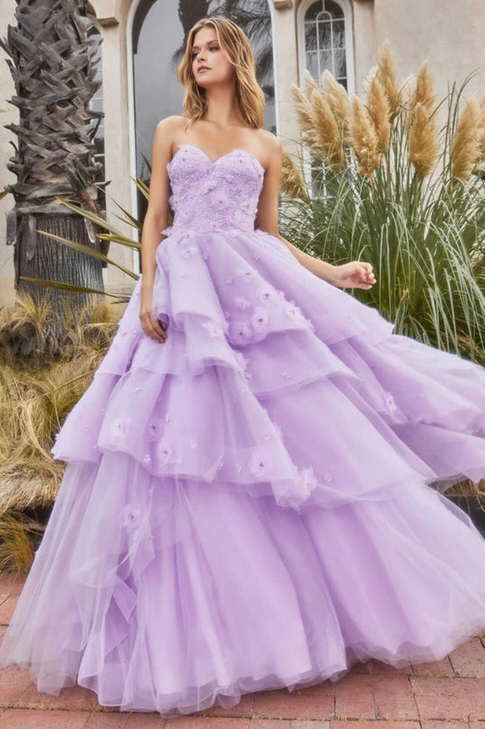 ARDEN | Strapless Layered Tulle Ball Gown Purple Wedding Dress ...