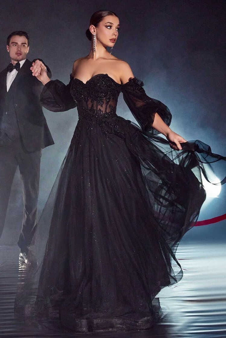 ARLOWE | Long Sleeve Off Shoulder Black Wedding Dress – Envious ...