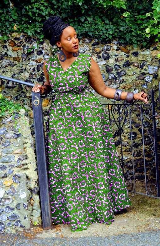 ASNAT Dress - African print fit and flare dress in green hues.