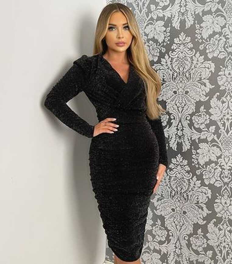 AX Paris Black Glitter Long Sleeve Midi Bodycon Dress | New Look