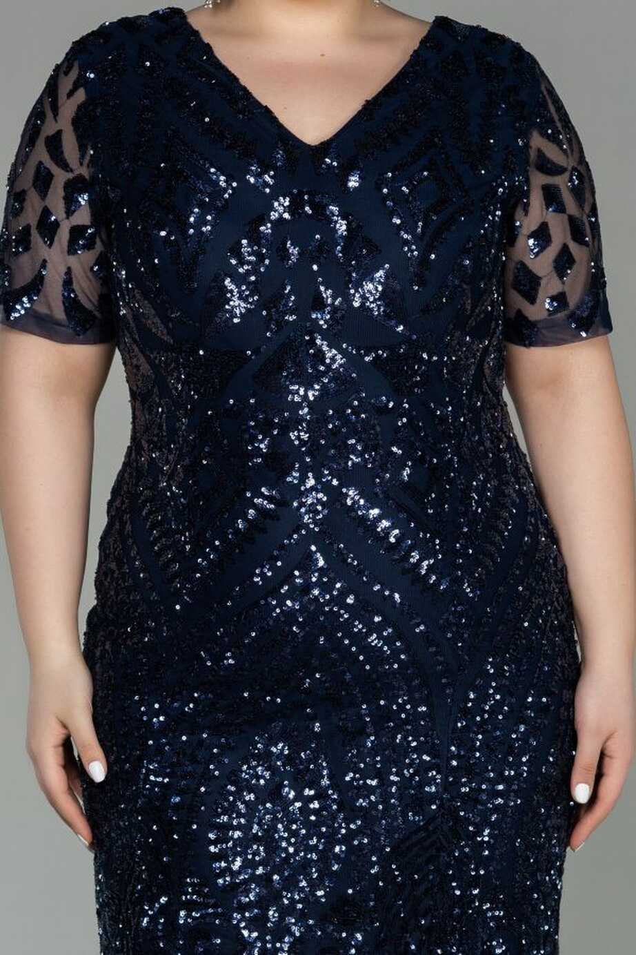 Abiyefon Navy Blue Short Sleeve Sequin Midi Plus Size Evening ...