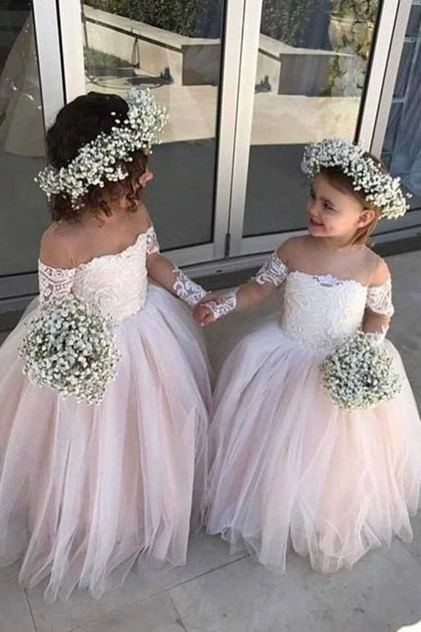 Adorable Long Sleeve Flower Girl Dresses, Little Girls Sheer Neck ...