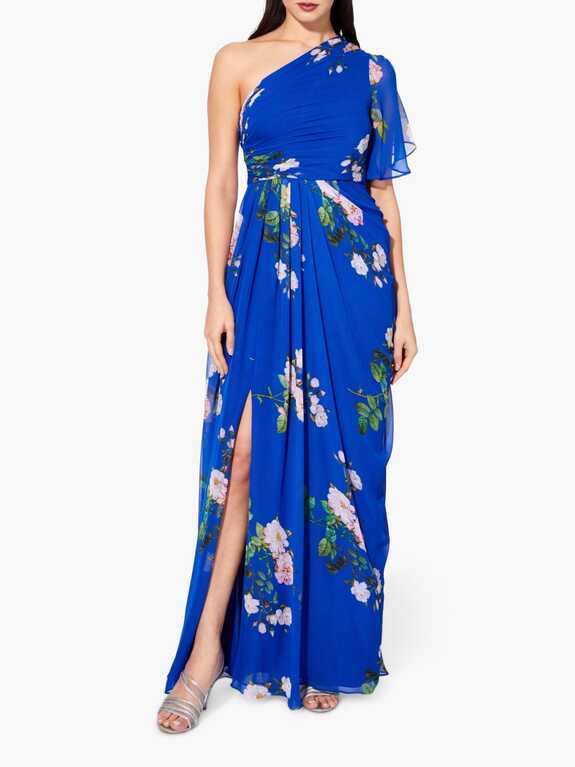 Adrianna Papell One Shoulder Floral Dress, Royal Blue