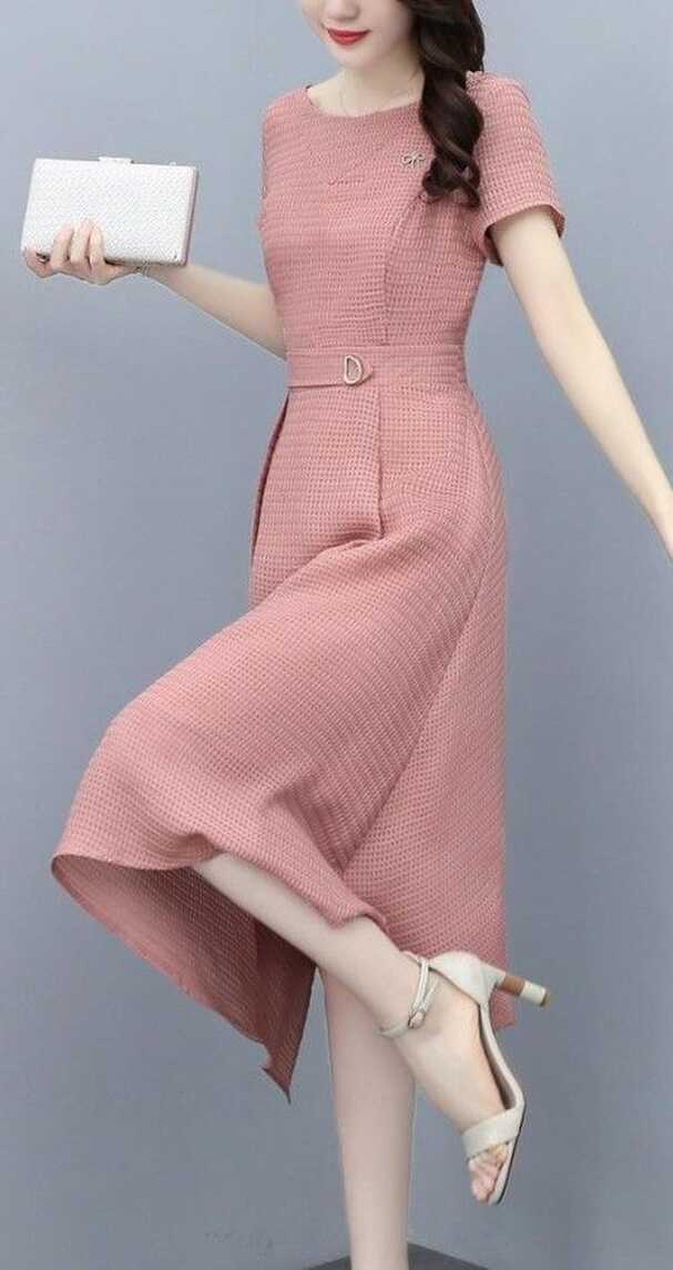 Aesthetic Pink Formal Knee Length Dress, Office Dress, Casual ...