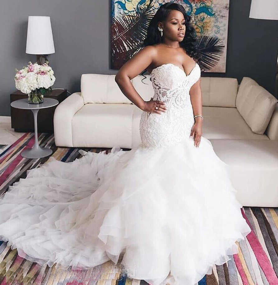 Africa Mermaid Wedding Dresses Strapless Lace Ruffles Plus Size ...