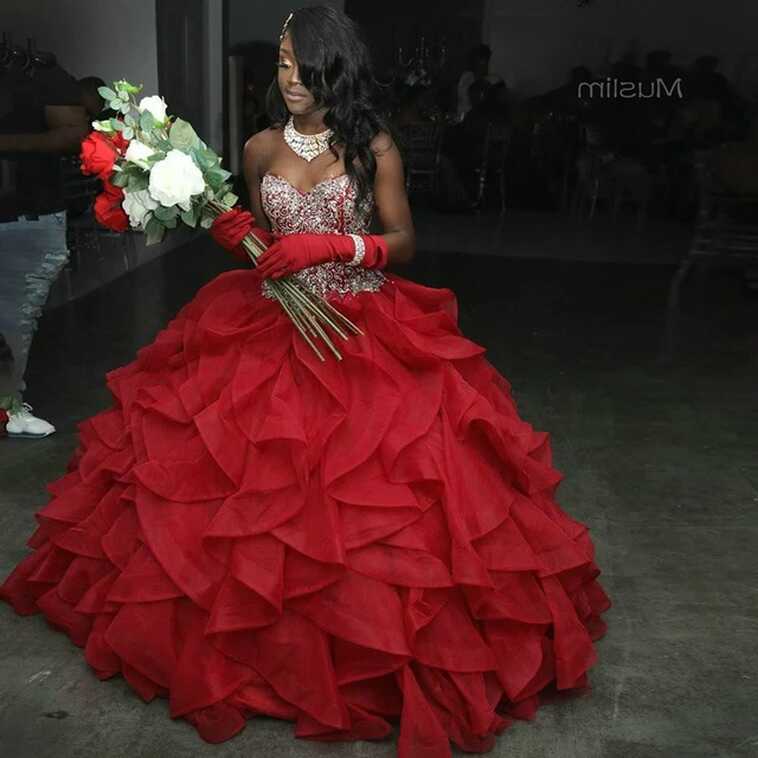 African Black Girls Red Ball Gowns Quinceanera Dresses Ruffles ...