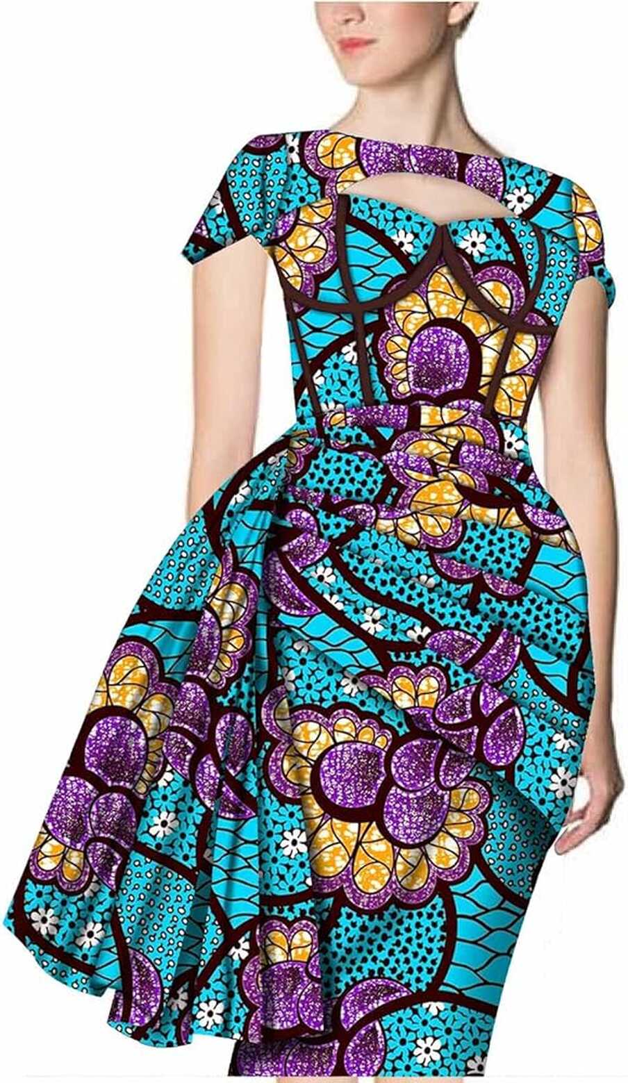 African Dresses for Women Short Sleeve Wrap Midi Dress Ankara ...