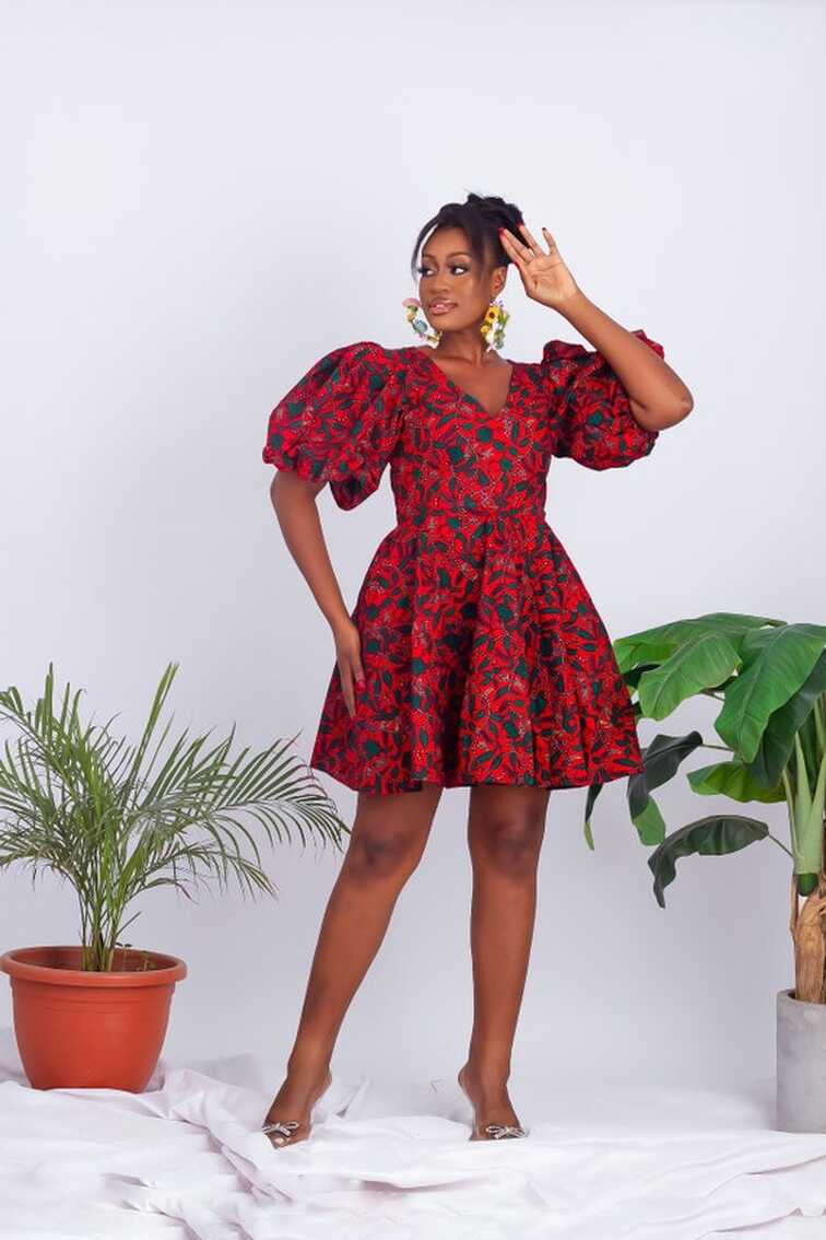 African Print Fitted-flared Puff Sleeve Midi Dress - Etsy