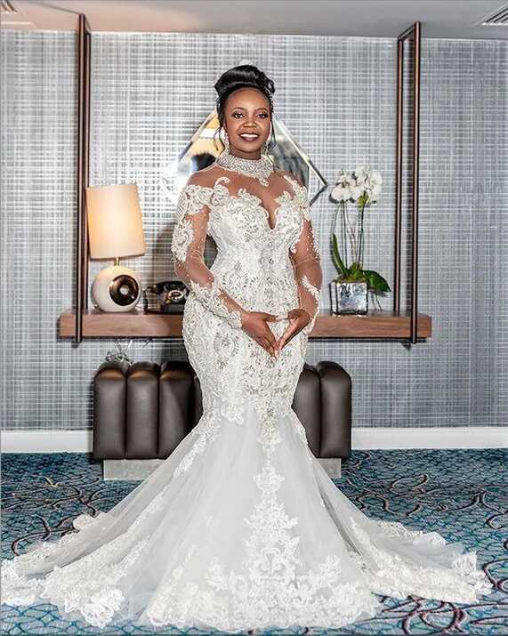 African Sparkly Mermaid Wedding Dress With Sheer Lace And Crystal ...