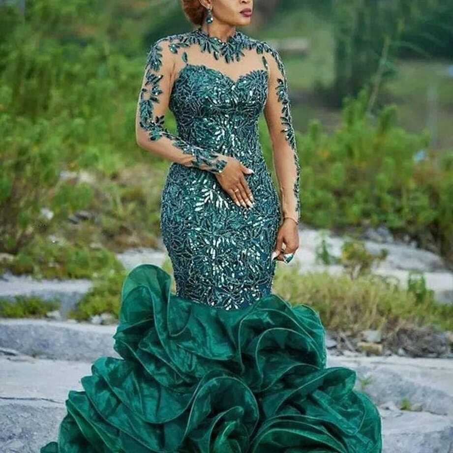 African Wedding Dress African Lace Green Evening Gowns Dinner ...