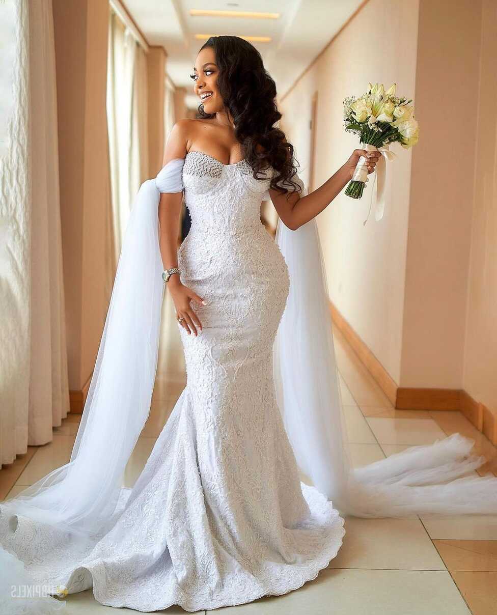 African White Lace Wedding Dress, African Mermaid Lace Wedding ...