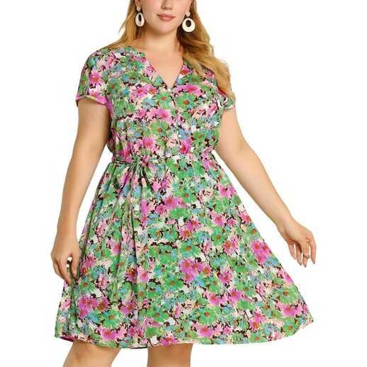 Agnes Orinda Women&#39;s Plus Size Casual Floral Tie Waist Short ...