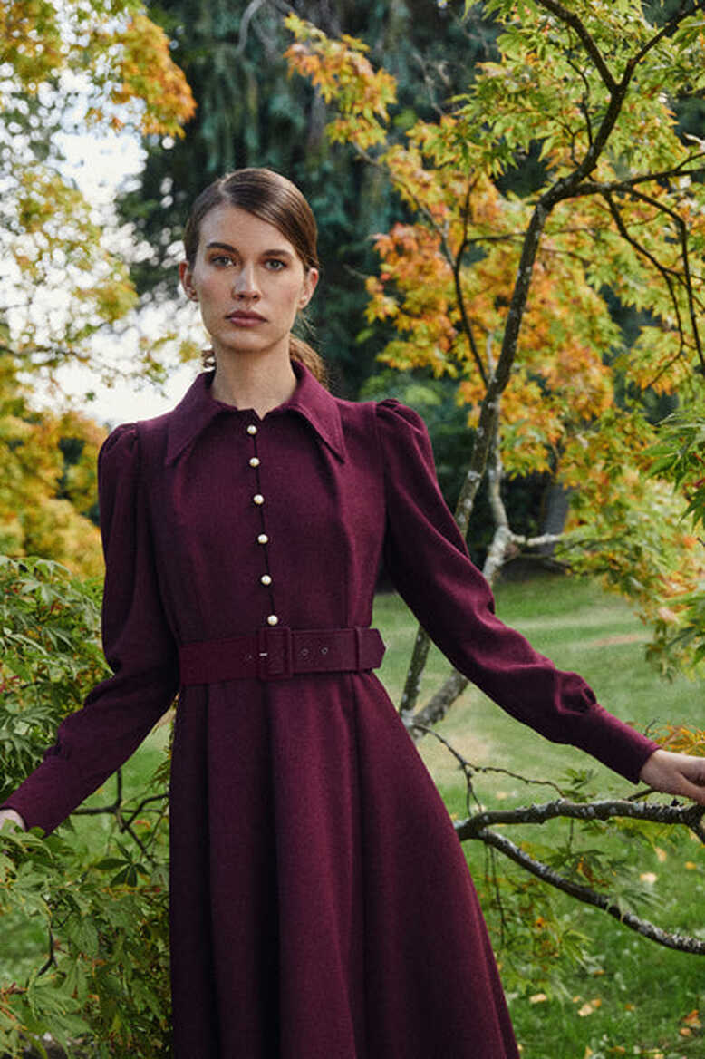 Ahana Burgundy Long Sleeve Dress – Beulah London