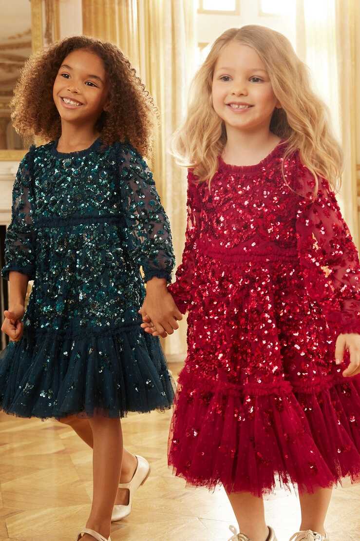 Alina Sequin Kids Dress – Green | Needle &amp; Thread