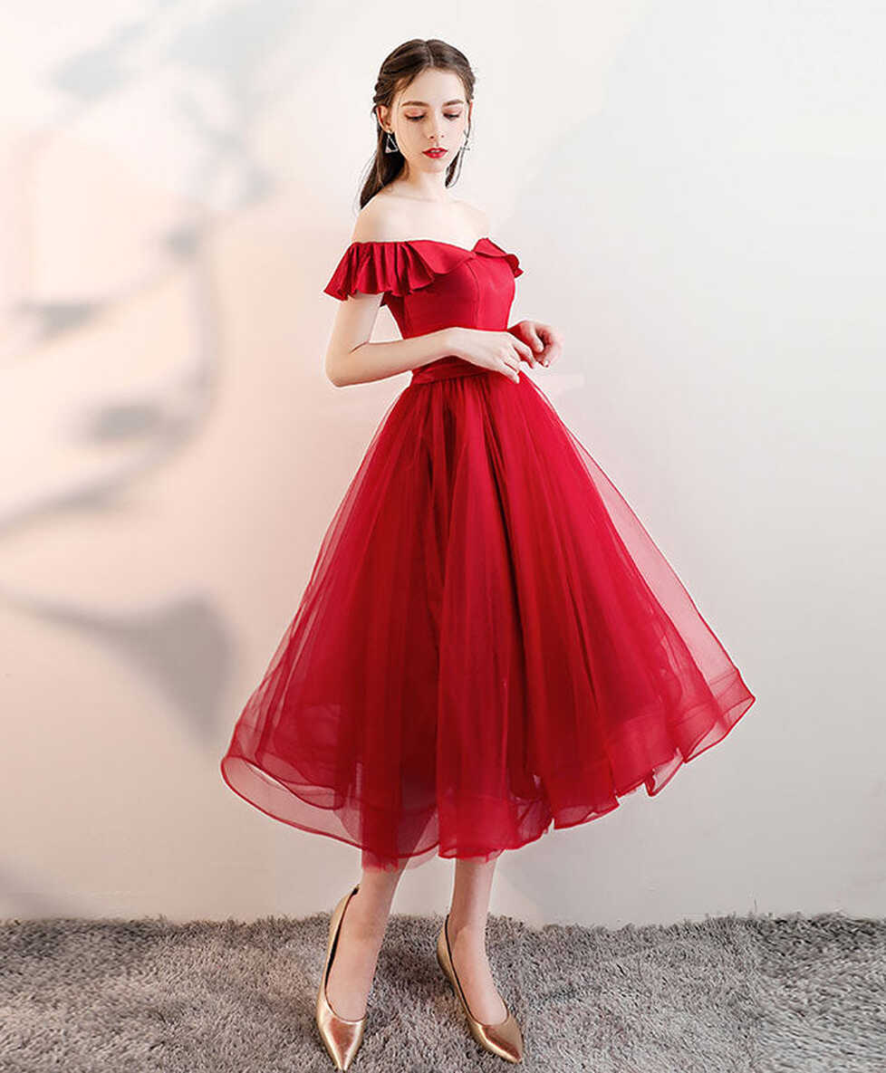 Aline Red Satin/Tulle Short Prom Dresses, Red Formal Homecoming ...