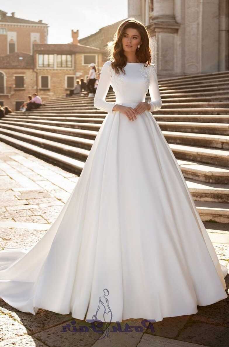 Aline Satin Classic Long Sleeve Wedding Dress SORDAMOR With Train ...