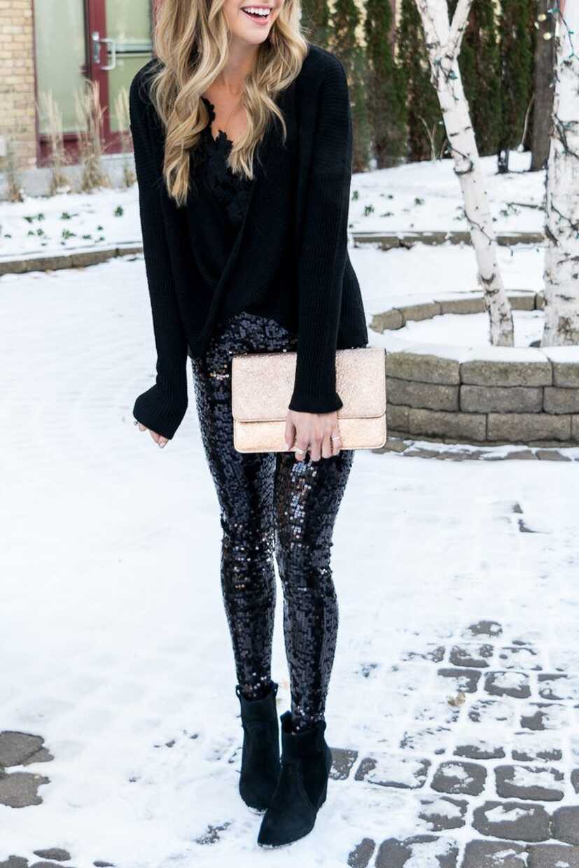 All Black + Sequin Leggings Holiday Look - The Styled Press