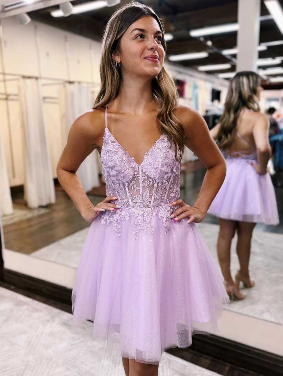 Althea Short Lilac A-Line Backless Tulle Homecoming Dress with ...