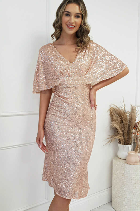 Alvara Sequin Midi Dress | Rose Gold