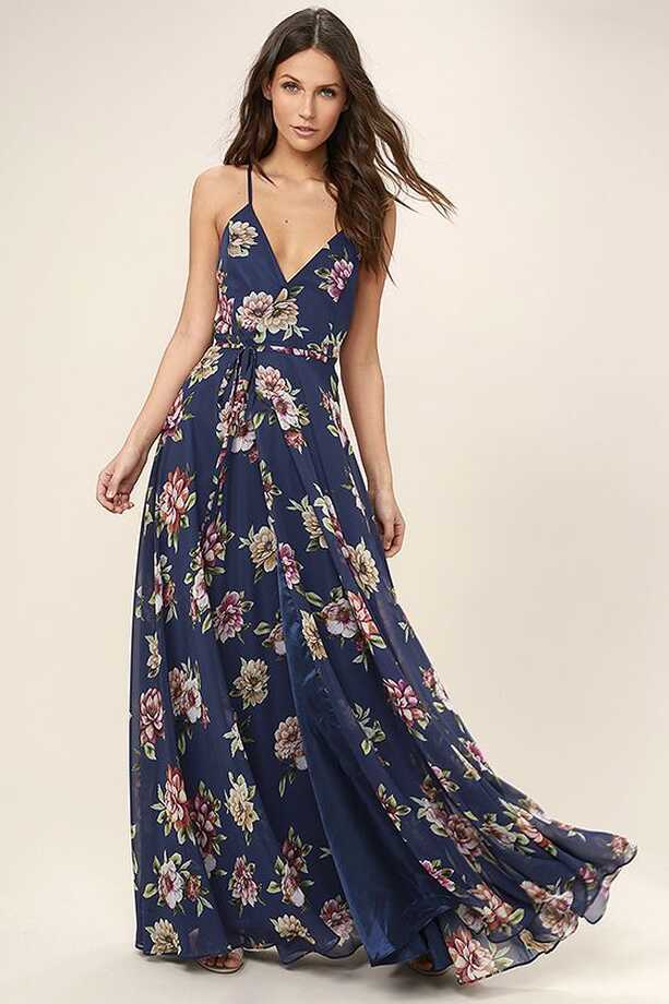 Always There For Me Navy Blue Floral Print Wrap Maxi Dress | Mode ...