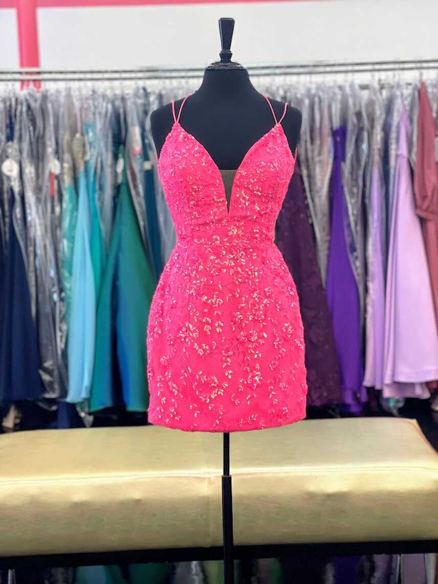 Amarra 87129 Size 12 Neon Pink Short Dress Fitted Cocktail Dress ...