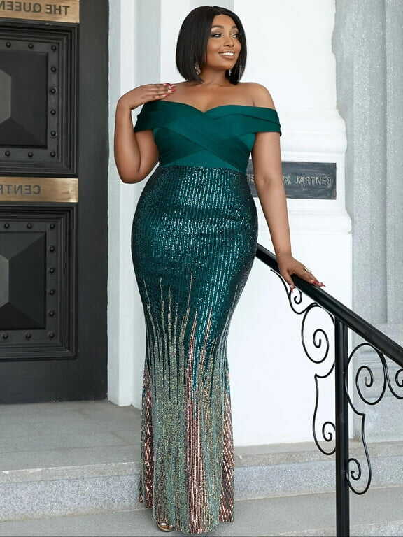 Amazing-Snazzy Women off Shoulder Sequin Formal Evening Gowns ...