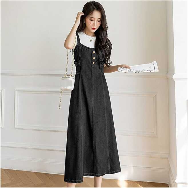 Amazon.co.jp: ZYZMH Korean Style Denim Dress Long Jeans Dress ...