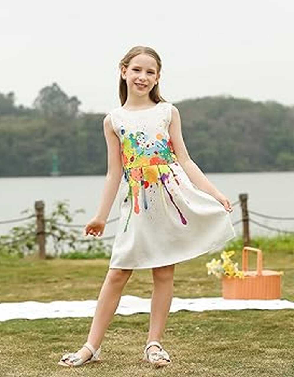 Amazon.com: 21KIDS Creative Art Colorful Paint Print Dress for ...