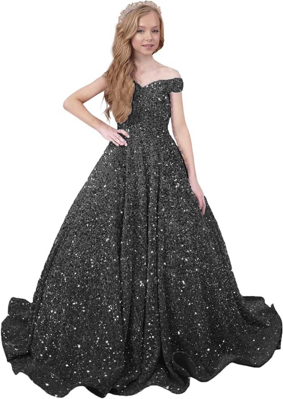 Amazon.com: ADNEVT Girl&#39;s Sequin Dress Glitter Pageant Ball Gown ...