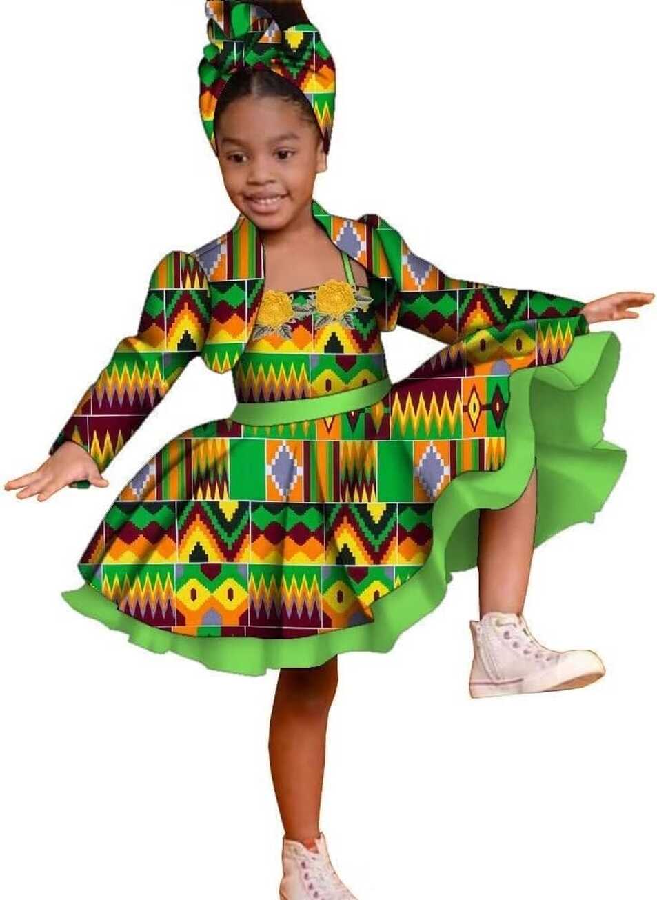 Amazon.com: African Dresses for Kids Girl 3 Pcs Print Short Jacket ...