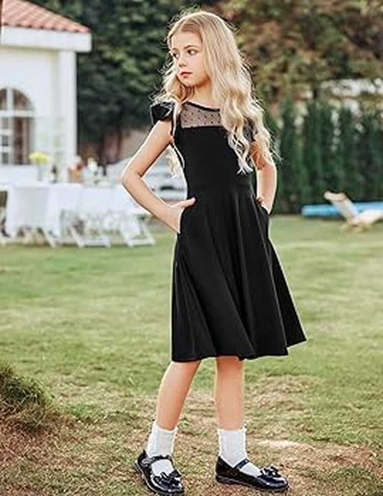 Amazon.com: Arshiner Girls Dress Summer Ruffle Sleeve Mesh A Line ...