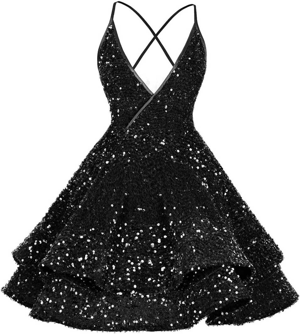 Amazon.com: BEAUTFOR Summer Black Glitter Sequin Homecoming ...