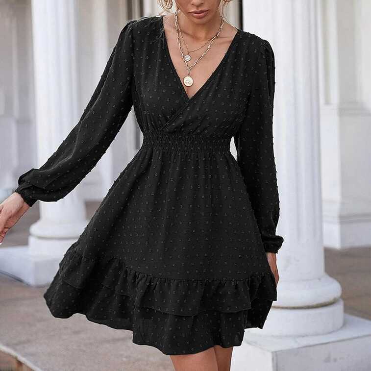 Amazon.com: Black Dresses for Women Sweet Cute V Neck Long Sleeve ...