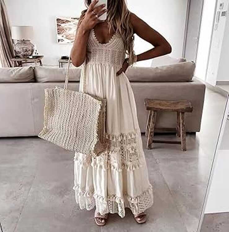 Amazon.com: Bohemian Dresses for Women, Women&#39;s Lace Up Tassel ...