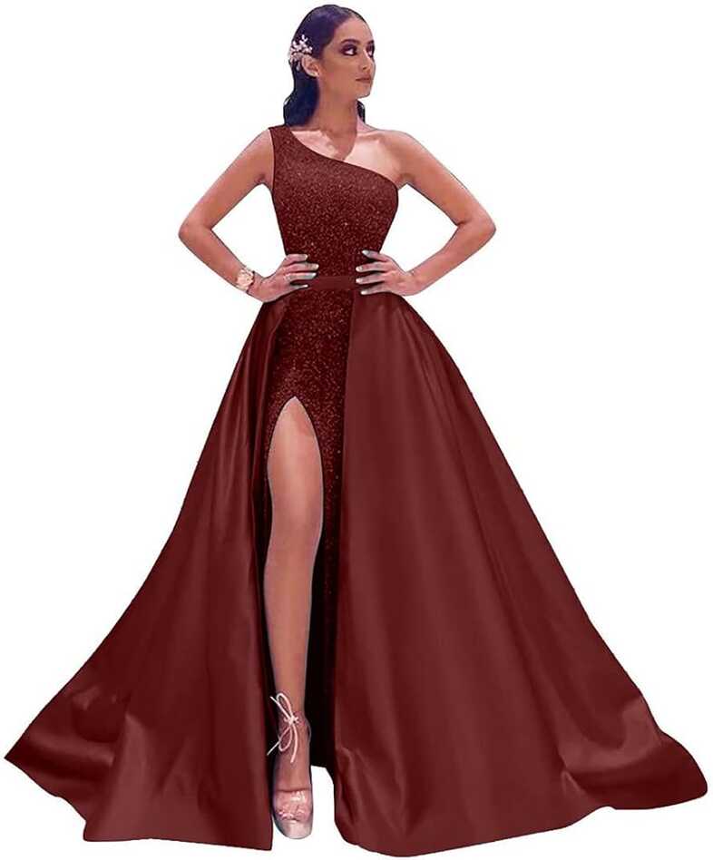 Amazon.com: Burgundy Mermaid Sequin Prom Dresses for Women 2024 ...