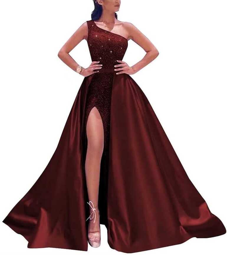 Amazon.com: Burgundy Sequin Prom Dresses 2022 Long High Slit ...