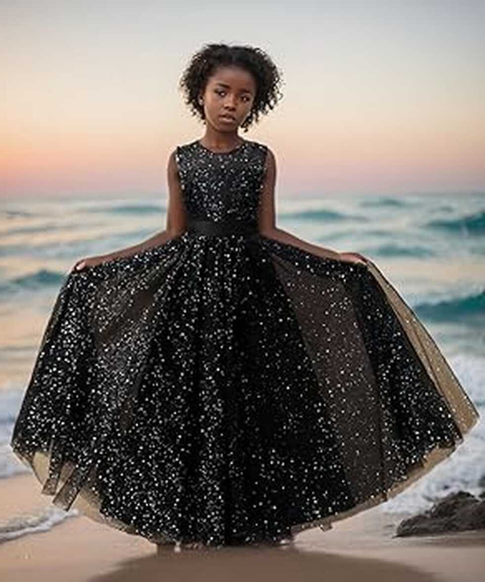 Amazon.com: Chifar Sparkle Princess Black Tulle Sequins Dress for ...