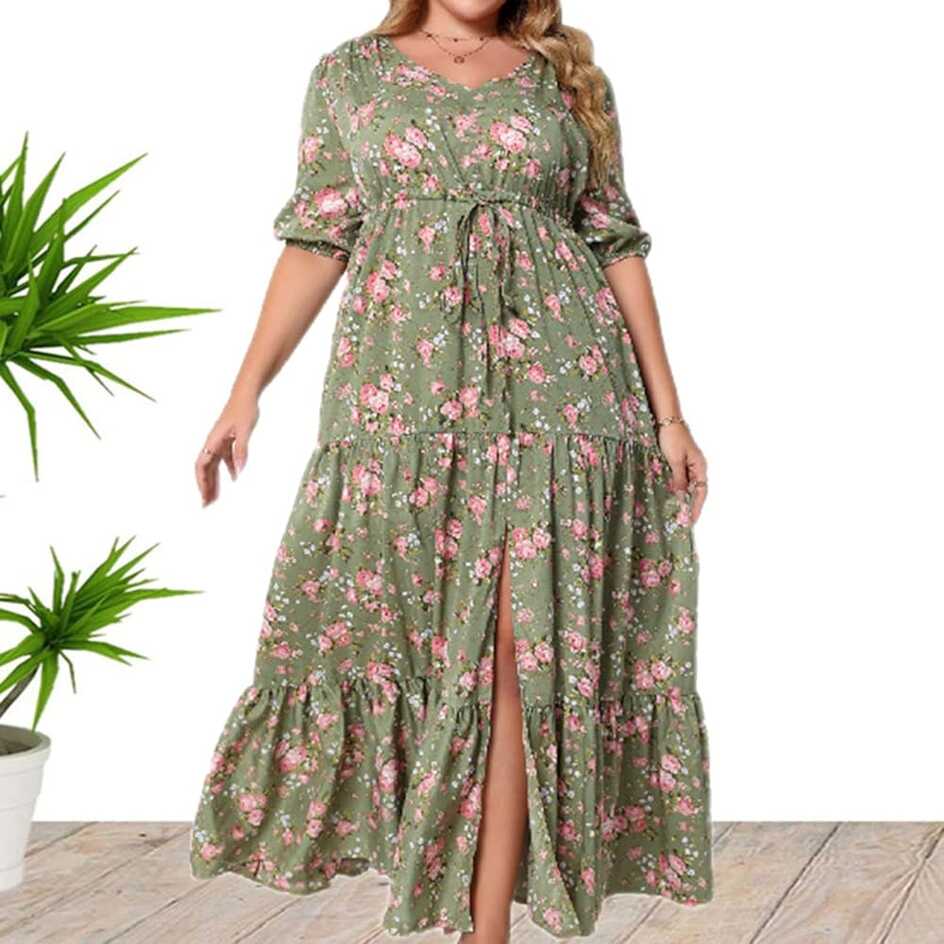 Amazon.com: DASAYO Womens Plus Size Chiffon Wrap Dress Floral ...